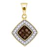 Image 1 : 0.25 CTW Cognac-brown Color Diamond Square Pendant 10KT Yellow Gold - REF-13Y4X