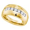 Image 1 : 0.78 CTW Mens Channel-set Diamond Ridged Wedding Ring 10KT Yellow Gold - REF-67H4M
