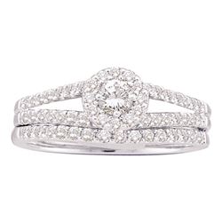 0.63 CTW Diamond Split-shank Halo Bridal Engagement Ring 14KT White Gold - REF-67W4K