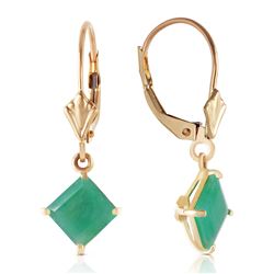 Genuine 2.9 ctw Emerald Earrings Jewelry 14KT Yellow Gold - REF-50A6K