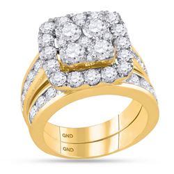 4.26 CTW Diamond Square Cluster Bridal Engagement Ring 14KT Yellow Gold - REF-524M9H