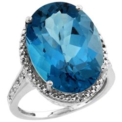 Natural 13.6 ctw London-blue-topaz & Diamond Engagement Ring 14K White Gold - REF-81Z2Y