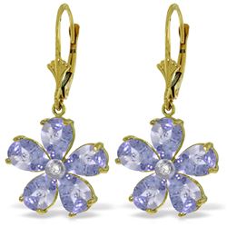 Genuine 4.43 ctw Tanzanite & Diamond Earrings Jewelry 14KT Yellow Gold - REF-79M3T