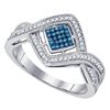 Image 1 : 0.15 CTW Blue Color Diamond Square Cluster Ring 10KT White Gold - REF-30K2W