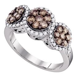 1.05 CTW Cognac-brown Color Diamond Cluster Ring 10KT White Gold - REF-67W4K