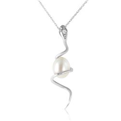 Genuine 4.03 ctw Pearl & Diamond Necklace Jewelry 14KT White Gold - REF-47V2W