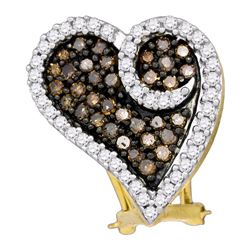 1.04 CTW Brown Color Diamond Heart Earrings 10KT White Gold - REF-52N4F