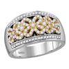 Image 1 : 0.53 CTW Diamond Flower Double Row Ring 14KT Two-tone Gold - REF-97X4Y