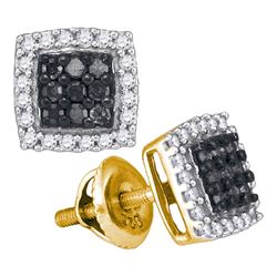 0.50 CTW Black Color Diamond Square Cluster Earrings 10KT Yellow Gold - REF-26N9F