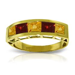 Genuine 2.25 ctw Citrine & Garnet Ring Jewelry 14KT Yellow Gold - REF-54H2X