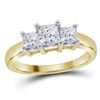 Image 1 : 1 CTW Princess Diamond 3-stone Bridal Engagement Ring 14KT Yellow Gold - REF-104Y9X