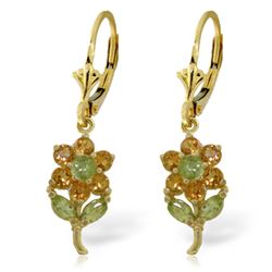 Genuine 2.12 ctw Peridot & Citrine Earrings Jewelry 14KT Yellow Gold - REF-42M4T