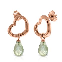 Genuine 4.5 ctw Green Amethyst Earrings Jewelry 14KT Rose Gold - REF-42P6H