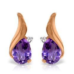 Genuine 3.16 ctw Amethyst & Diamond Earrings Jewelry 14KT Rose Gold - REF-52Z4N