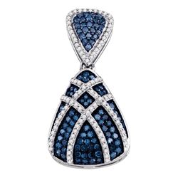 0.95 CTW Blue Color Diamond Teardrop Cluster Pendant 10KT White Gold - REF-44H9M