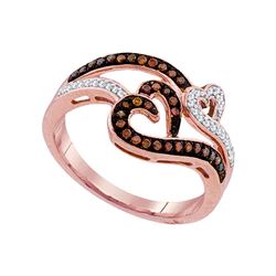 0.25 CTW Red Color Diamond Heart Love Ring 10KT Rose Gold - REF-30H2M