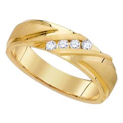 0.25 CTW Mens Channel-set Diamond Wedding Anniversary Ring 10KT Yellow Gold - REF-56Y2X