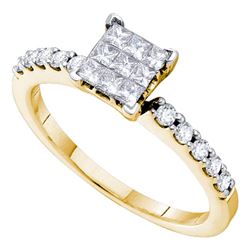 0.49 CTW Princess Diamond Square Cluster Slender Ring 14KT Yellow Gold - REF-52K4W