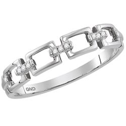 0.03 CTW Diamond Chain Link Stackable Ring 10KT White Gold - REF-9Y7X