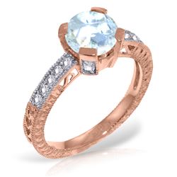 Genuine 1.80 ctw Aquamarine & Diamond Ring Jewelry 14KT Rose Gold - REF-102M4T