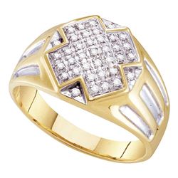 0.25 CTW Mens Diamond Cross Cluster Ring 10KT Yellow Two-tone Gold - REF-30N2F