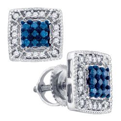 0.35 CTW Blue Color Diamond Square Cluster Earrings 10KT White Gold - REF-26X9Y