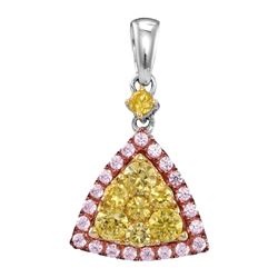 0.67 CTW Yellow Pink Diamond Triangle Cluster Pendant 14KT White Gold - REF-82X4Y