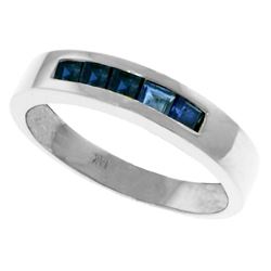 Genuine 0.60 ctw Sapphire Ring Jewelry 14KT White Gold - REF-47T5A