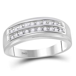 0.25 CTW Mens Diamond 2-row Wedding Anniversary Ring 10KT White Gold - REF-26F9N