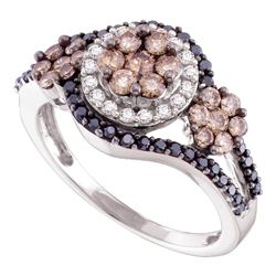 1 CTW Cognac-brown Black Color Diamond Framed Cluster Ring 14KT White Gold - REF-82X4Y