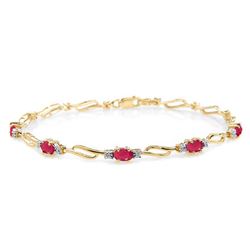 Genuine 4.21 ctw Ruby & Diamond Bracelet Jewelry 14KT Yellow Gold - REF-94N4R