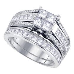 1.9 CTW Princess Diamond Cluster Bridal Engagement Ring 14KT White Gold - REF-232Y4X