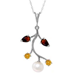 Genuine 2.7 ctw Garnet, Citrine & Pearl Necklace Jewelry 14KT White Gold - REF-29V7W