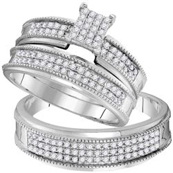 0.75 CTW His & Hers Diamond Cluster Matching Bridal Ring 10KT White Gold - REF-59Y9X