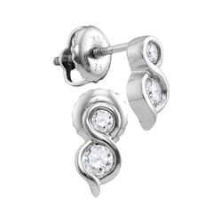 0.25 CTW Diamond 2-stone Hearts Together Stud Earrings 14KT White Gold - REF-30N2F