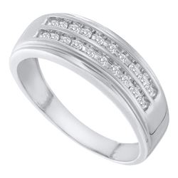 0.25 CTW Mens Diamond 2-row Wedding Anniversary Ring 14KT White Gold - REF-37H5M