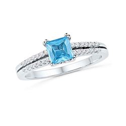 0.65 CTW Princess Created Blue Topaz Solitaire Ring 10KT White Gold - REF-22H4M