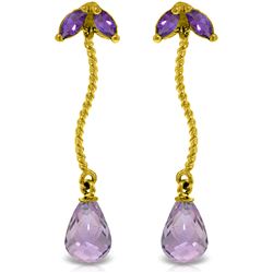 Genuine 3.4 ctw Amethyst Earrings Jewelry 14KT Yellow Gold - REF-21Z6N