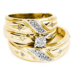 0.15 CTW His & Hers Diamond Solitaire Matching Bridal Ring 14KT Yellow Gold - REF-55H5M