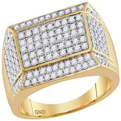 1.55 CTW Mens Diamond Rectangle Cluster Ring 14KT Yellow Gold - REF-128F9N