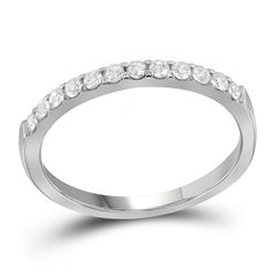 0.25 CTW Pave-set Diamond Single Row Wedding Ring 14KT White Gold - REF-26W3K