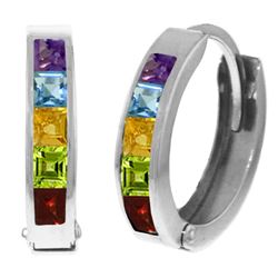 Genuine 1 ctw Multi-gemstones Earrings Jewelry 14KT White Gold - REF-37V4W