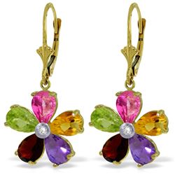 Genuine 4.43 ctw Pink Topaz, Citrine & Amethyst & Diamond Earrings Jewelry 14KT Yellow Gold - REF-50