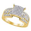 Image 1 : 0.30 CTW Diamond Square Cluster Heart Bridal Engagement Ring 10KT Yellow Gold - REF-30W2K