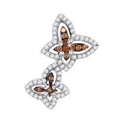 0.33 CTW Cognac-brown Color Diamond Double Butterfly Bug Pendant 10KT White Gold - REF-22F4N