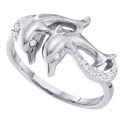 0.05 CTW Diamond Double Dolphin Ring 10KT White Gold - REF-12N2F