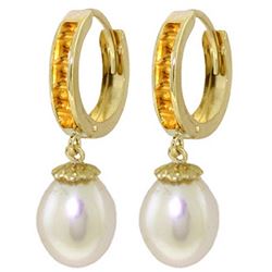 Genuine 9.3 ctw Citrine & Pearl Earrings Jewelry 14KT Yellow Gold - REF-44V4W