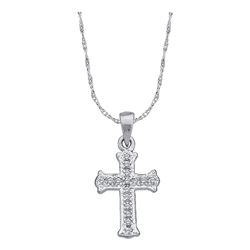 0.08 CTW Diamond Small Scalloped Cross Pendant 14KT White Gold - REF-7X4Y