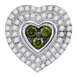 0.50 CTW Green Color Diamond Heart Cluster Pendant 10KT White Gold - REF-28M4H