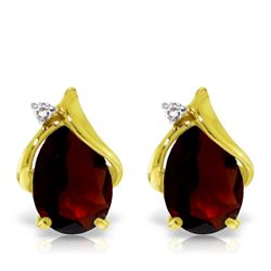 Genuine 4.06 ctw Garnet & Diamond Earrings Jewelry 14KT Yellow Gold - REF-49T3A